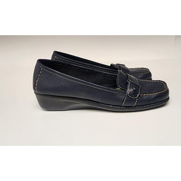 What's What By Aerosoles Low Wedge Slip On Loafer Shoes Color Blue Size 6M - Picture 5 of 11